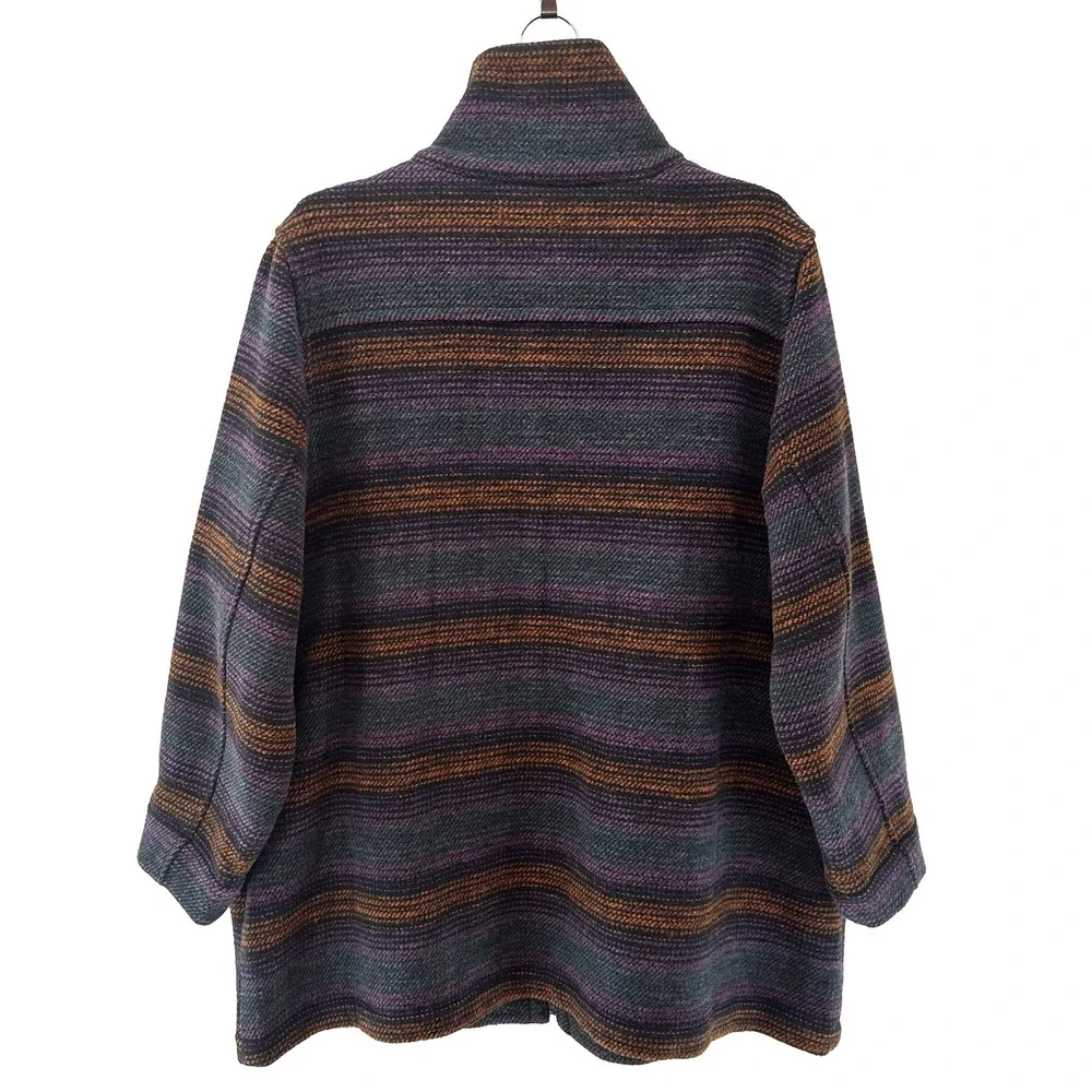 WOOLRICH Wool‎ Blend Full Zip Striped Blanket Coat • XXL • purple green orange